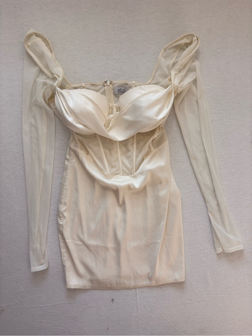 Oh Polly Cream Long-Sleeve Satin Mini Dress